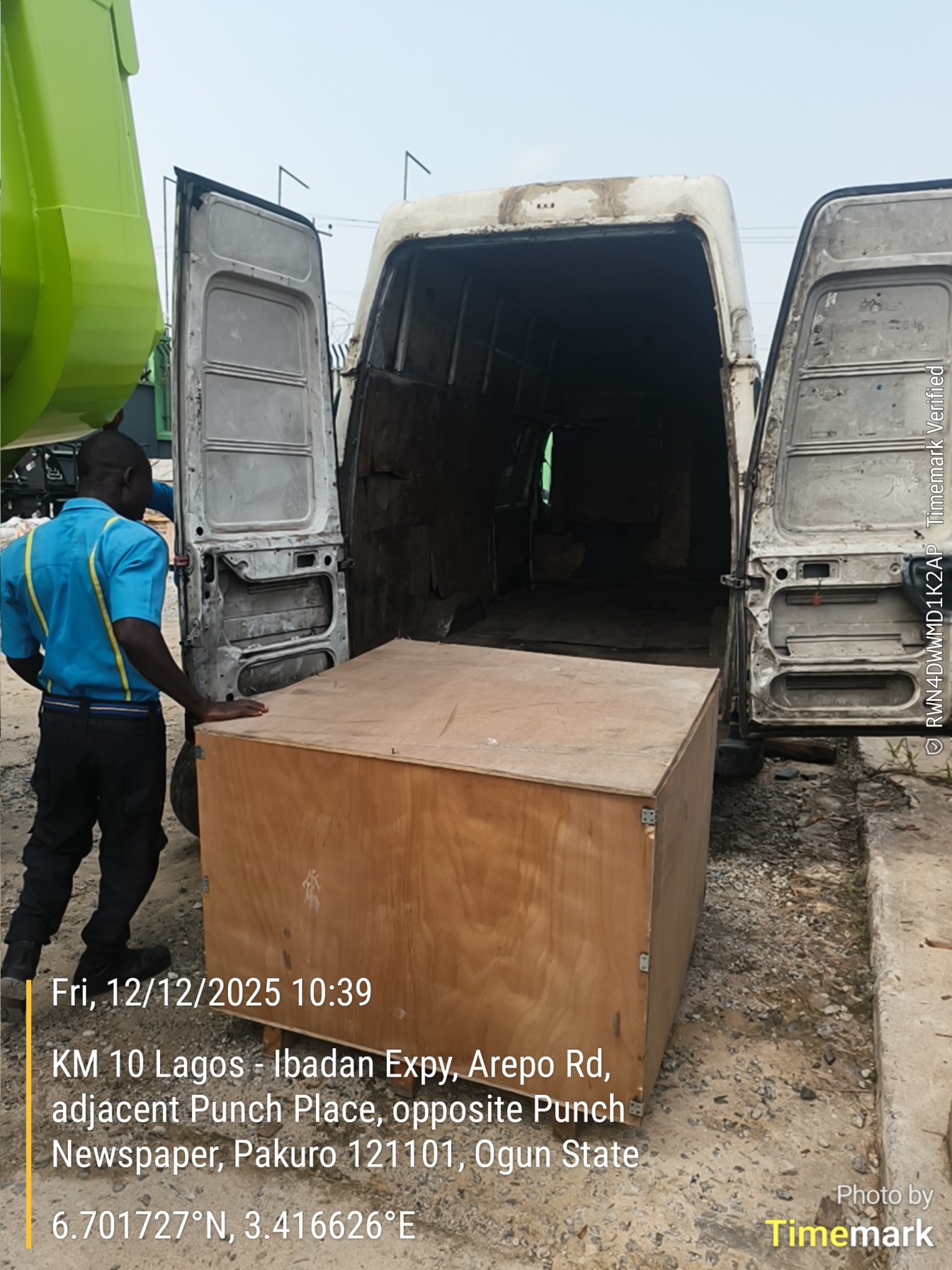 Wooden crate prepared for loading into a delivery van